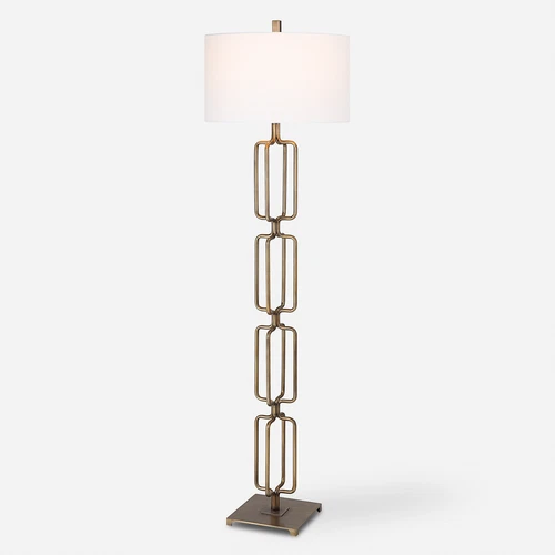 Contemporary Stacked Gold Bronze Links Floor Lamp 67 in Open Chain Rings Shapes - Picture 1 of 9