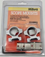 MILLETT Angle Loc Aluminum Ring/Base Remington 700 1" Silver