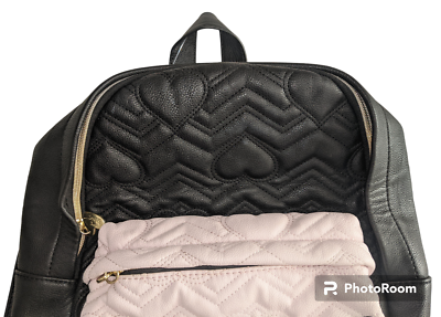 BETSEY JOHNSON Quilted Hearts Backpack Floral Logo Black  display picture 1