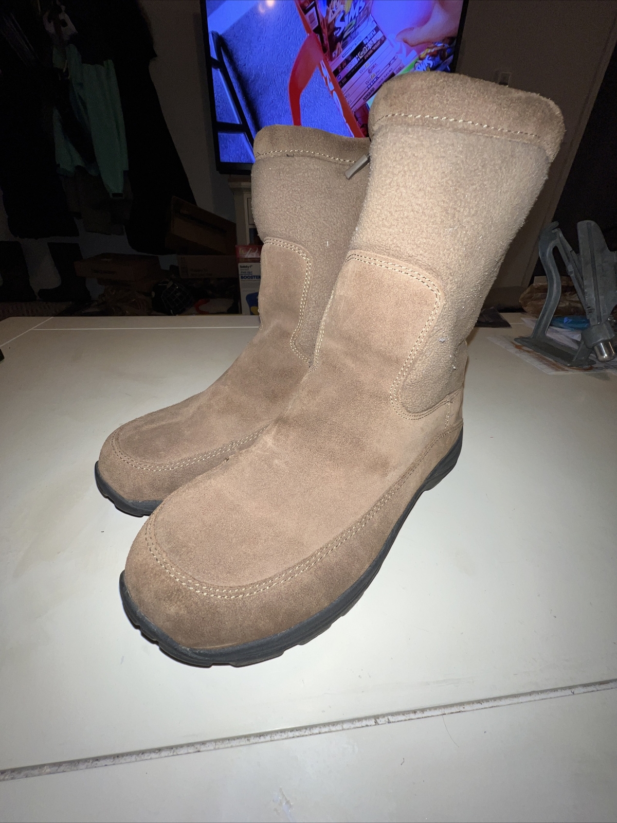 LL Bean 05455 Brown Suede Fleece Zip Up Boots Men's Size 8 1/2 M Hiking