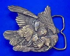 Hunting Eagle Rabbit Figural Cutout VTG 1974 Bergamot Brass Works Belt Buckle