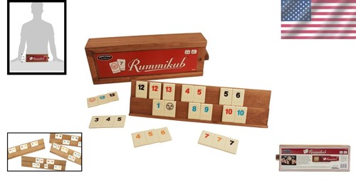 Travel-Friendly Rummikub Vintage Game: 106 Tiles & Wooden Organizer Box - Picture 2 of 10
