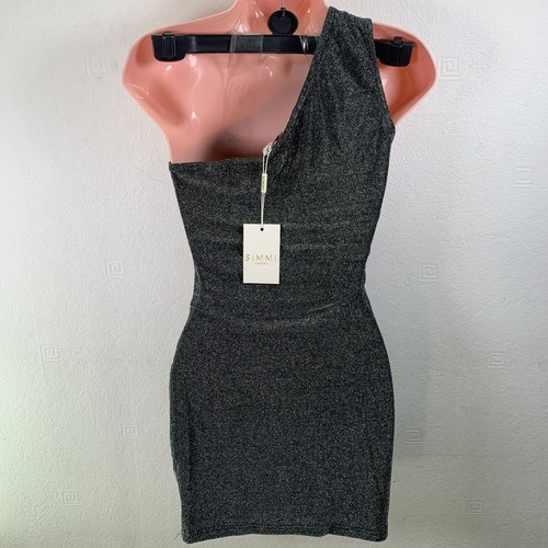 Simmi Diamante Cut Out Midi Dress, One Shoulder UK 10 Petite Glitter Gunmetal - Picture 9 of 19