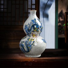 “福禄”Ceramic Vases Home Decoration Gourd Crafts Ornaments“彩龙戏珠”