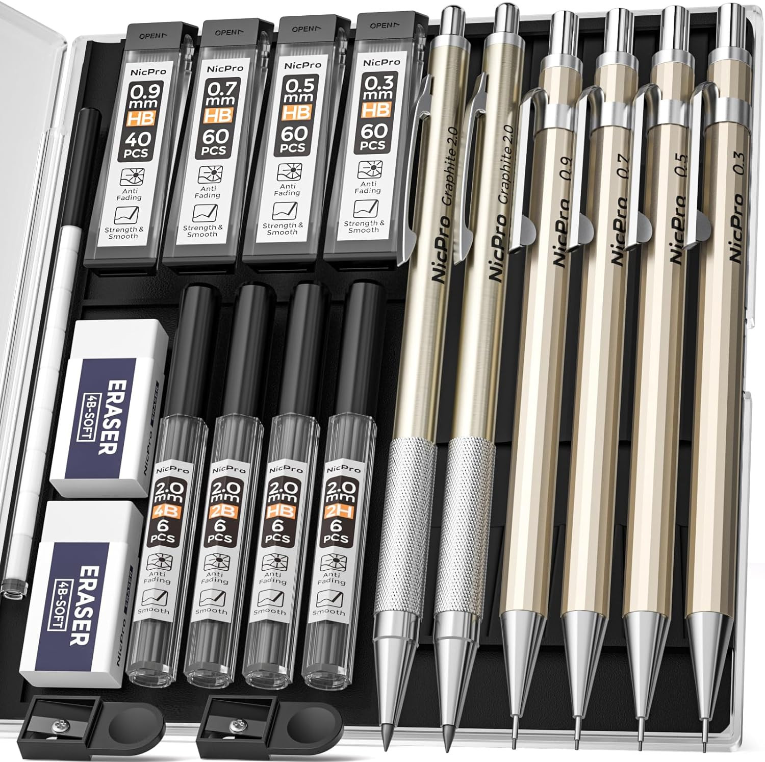 Set, Full Copper Drafting Pencil 0.3, 0.5, 0