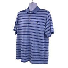 Chaps Mens Polo Golf Shirt Size Large Blue Stripe SS Button Stay Dri