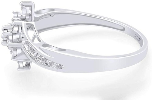 0.05 Ct Round Natural Diamond Cluster Engagement Ring 14k Gold Plated Silver - Picture 3 of 5