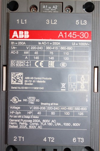 ABB CONTACTOR AF145-30 3-POLE 600 VAC 125 HP 230 AMP **WARRANTY INCLUDED** - Picture 5 of 5