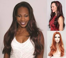 WOMENS 29" LONG STRAIGHT HAIR LAYERED WIG W/ WAVY ENDS NO BANGS SKIN TOP ASHANTI