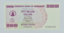 2008 Zimbabwe 50 Million Dollars Bearer Cheque Elephant *6688