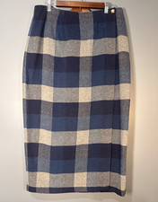 Vintage 90s Old Navy Plaid Wool Blend Midi Skirt Size 16 Academia Preppy Pencil
