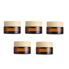 5Pcs 20g 20ml Amber Glass Jars Cosmetic Containers Jars with Plastic Lids Ref...