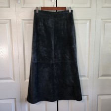 VTG Brandon Thomas Black Suede Leather Maxi Skirt 10 A-Line Long Rear Slit Zip