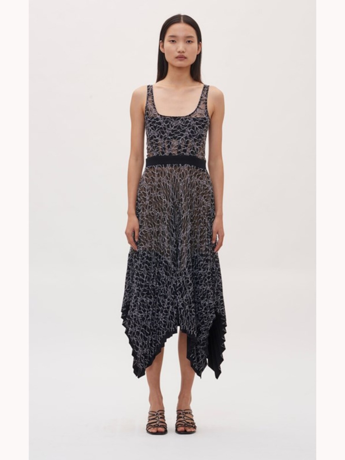 Dion Lee Womens Black Sleeveless Square Neck Below The Knee Hi-Lo Dress 10