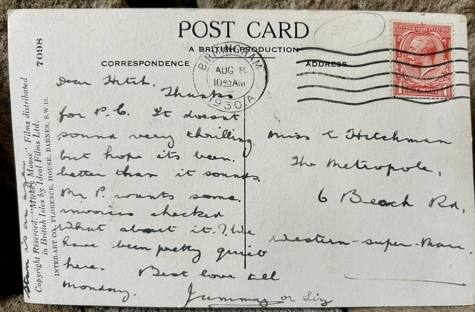 Juego de 2 primeras postales de Disney, 1930, RARAS, tiempos de guerra, Pete y Mickey, películas ideales Foto 4 de 4