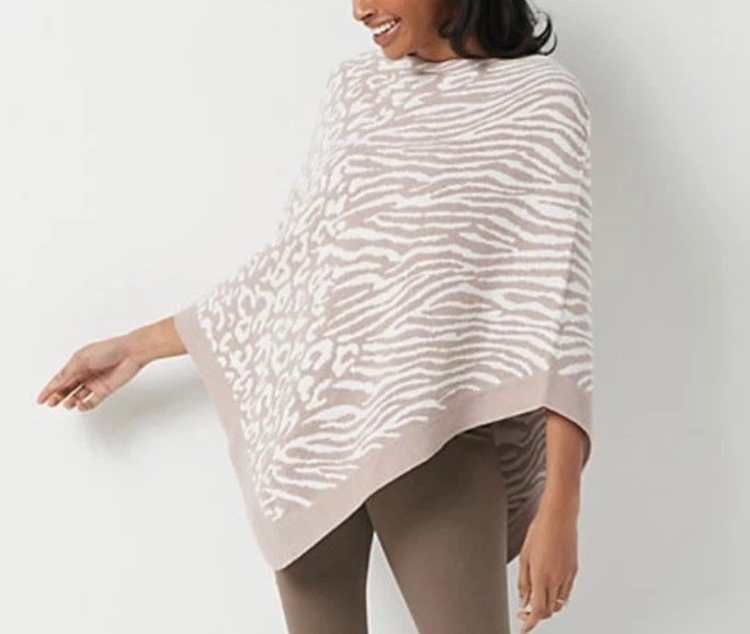 BAREFOOT DREAMS Cozy Chic Ultra Lite Faded Rose Animal Print Poncho One Size