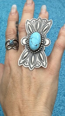 Boyd Ashley Navajo Golden Hills Turquoise Sterling Silver 3  Statement Ring