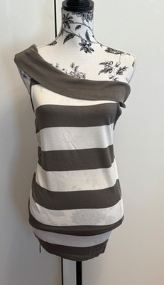 ESPRIT olive green ivory stripes asymetric top size M