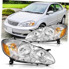 Headlights Assembly Pair for Toyota Corolla 2003-2008 03-08-Chrome-Amber