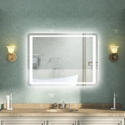 AICA LED Illuminated Bathroom Mirror With Demister Lights Touch Sensor Wall Mounted
