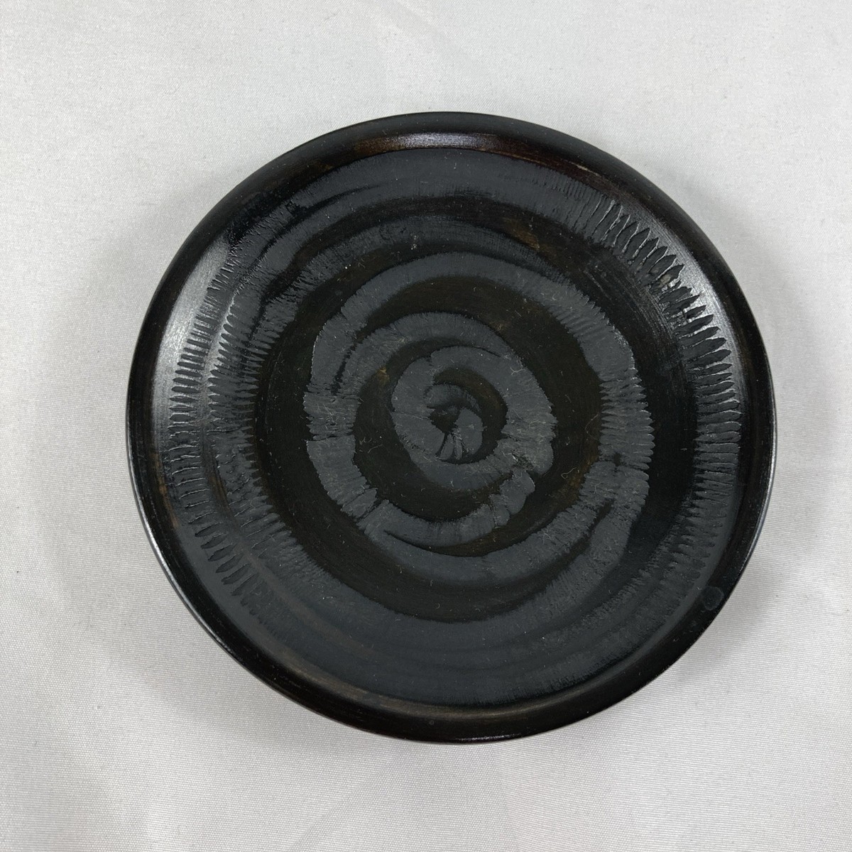 VTG Set of 5 Japanese Tea Cup Saucers Small Plates Black Chataku