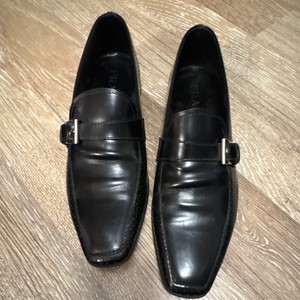 PRADA Men’s Black Leather Monk Strap Dress Shoes Square Toe US 8