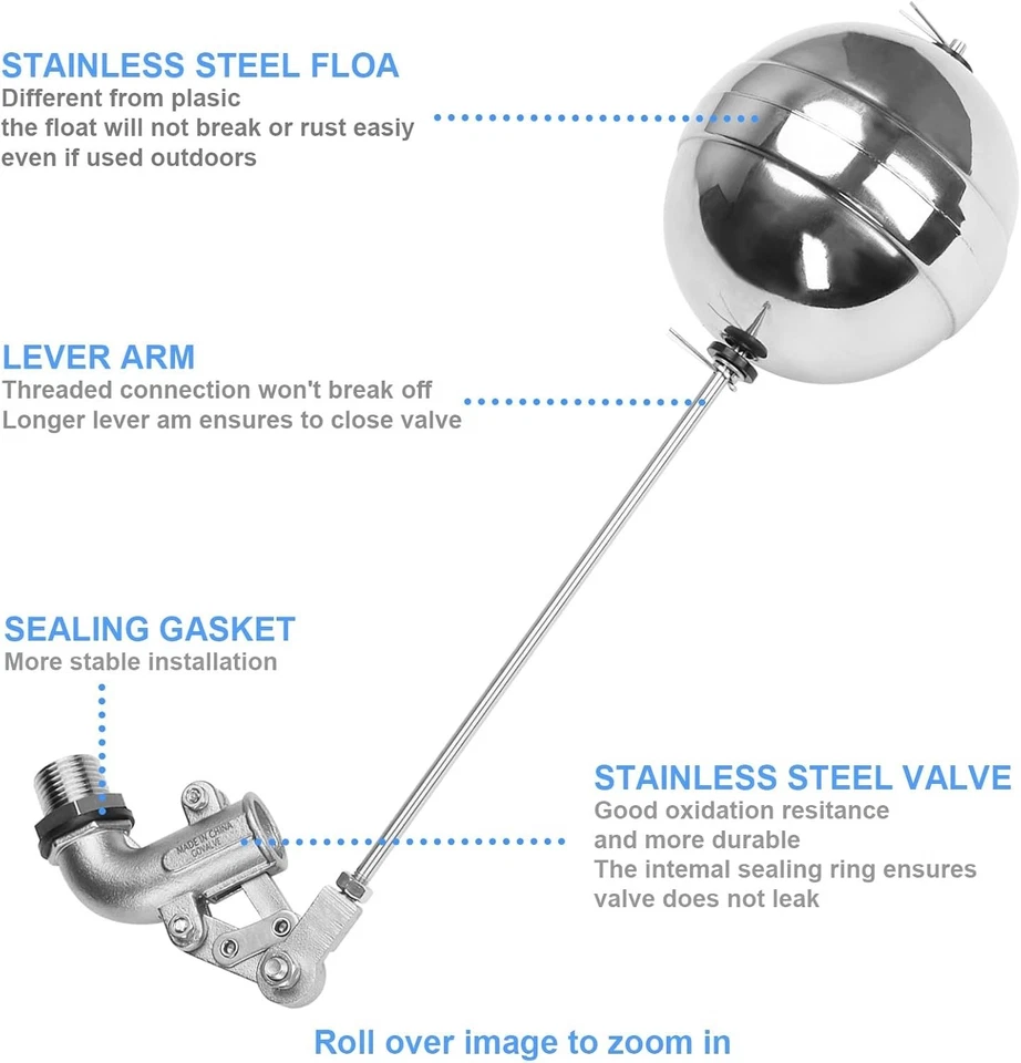 Durable Stainless Steel Float Valve 1/2" NPT for Efficient Water Level Control - Image 4 of 4