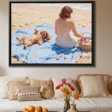 Cocker Spaniel Dog Beach Oil Painting Canvas Print Coastal Wall Art Decor