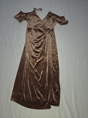 ASTR The Label Dress Womens Large Brown Velvet Wrap Cold Shoulder Midi Party