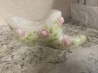 Fenton Signed Shoe Cabbage Rose Pattern With Pearl Overlay