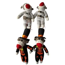 Pier 1 Imports Halloween Sock Monkey Ornaments Skeleton Mummy Lot