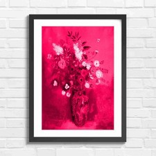 Vibrant Vintage Wildflower Bouquet in Rustic Vase Pink Framed Wall Art Print