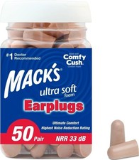 Mack's Ultra Soft Foam Earplugs, 50 Pair - 33dB Highest NRR | Made in USA