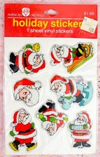 Vintage AMERICAN GREETINGS Santa Claus PUFFY Christmas Sticker Sheet-SEALED