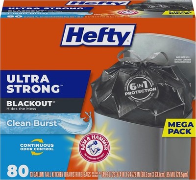 Hefty Ultra Strong 13 Gallon Trash Bags, Black Tall Kitchen Trash Bags 13 Gallon