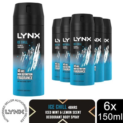Desodorante con fragancia Lynx Body Spray Ice Chill 48-H de alta definición para hombres, 6x150 ml