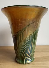 Lundberg Studios Iridescent "Moire Fern" Large Flare Fine Art Glass Vase, 10"H
