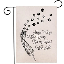 Dog Memorial Saying Feather Garden Flag Vertical Double Sided, Dog Paw Yard O...