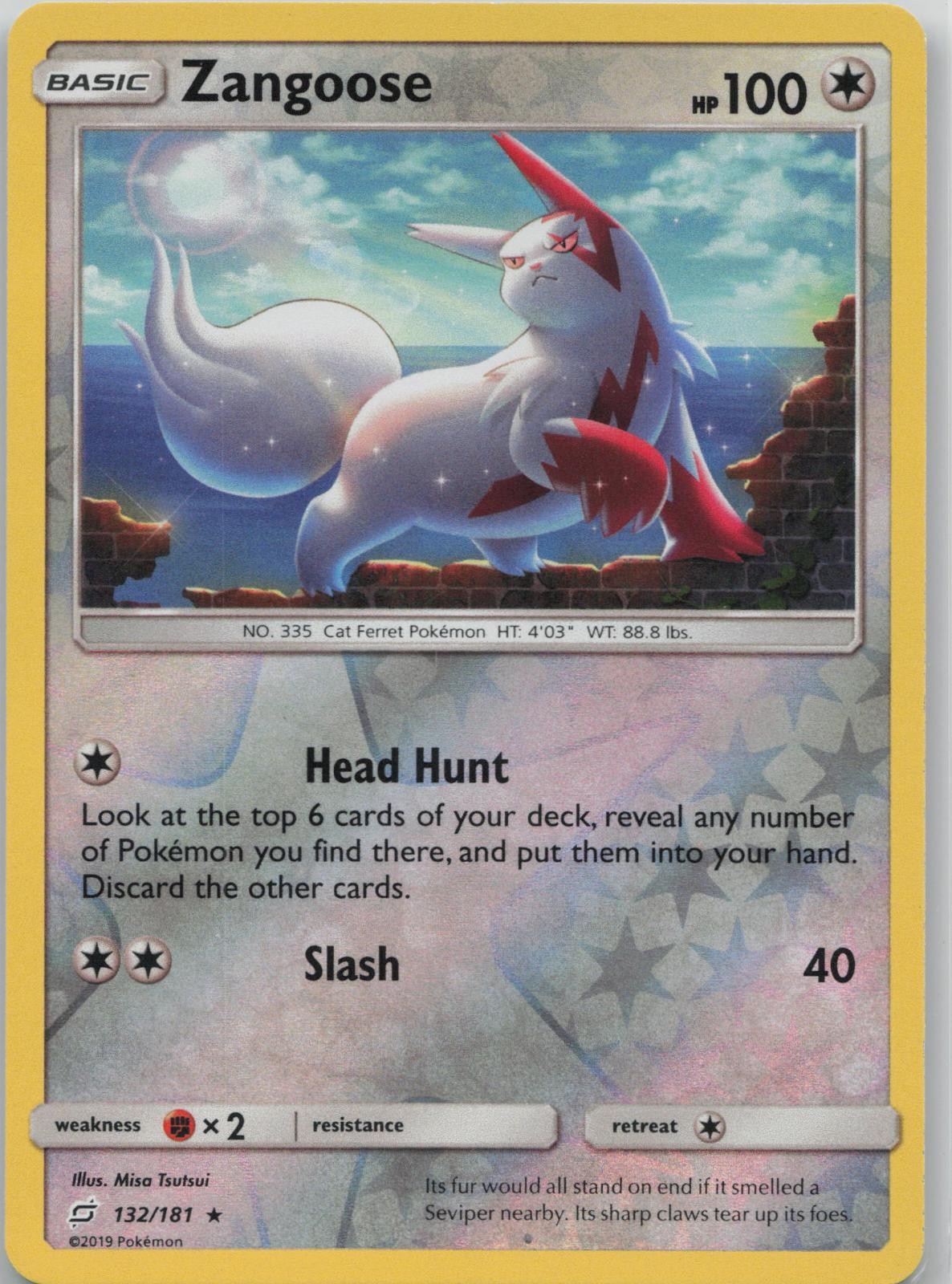 Zangoose 132/181 Holo Rare Team Up Pokemon Reverse Holo Near Mint