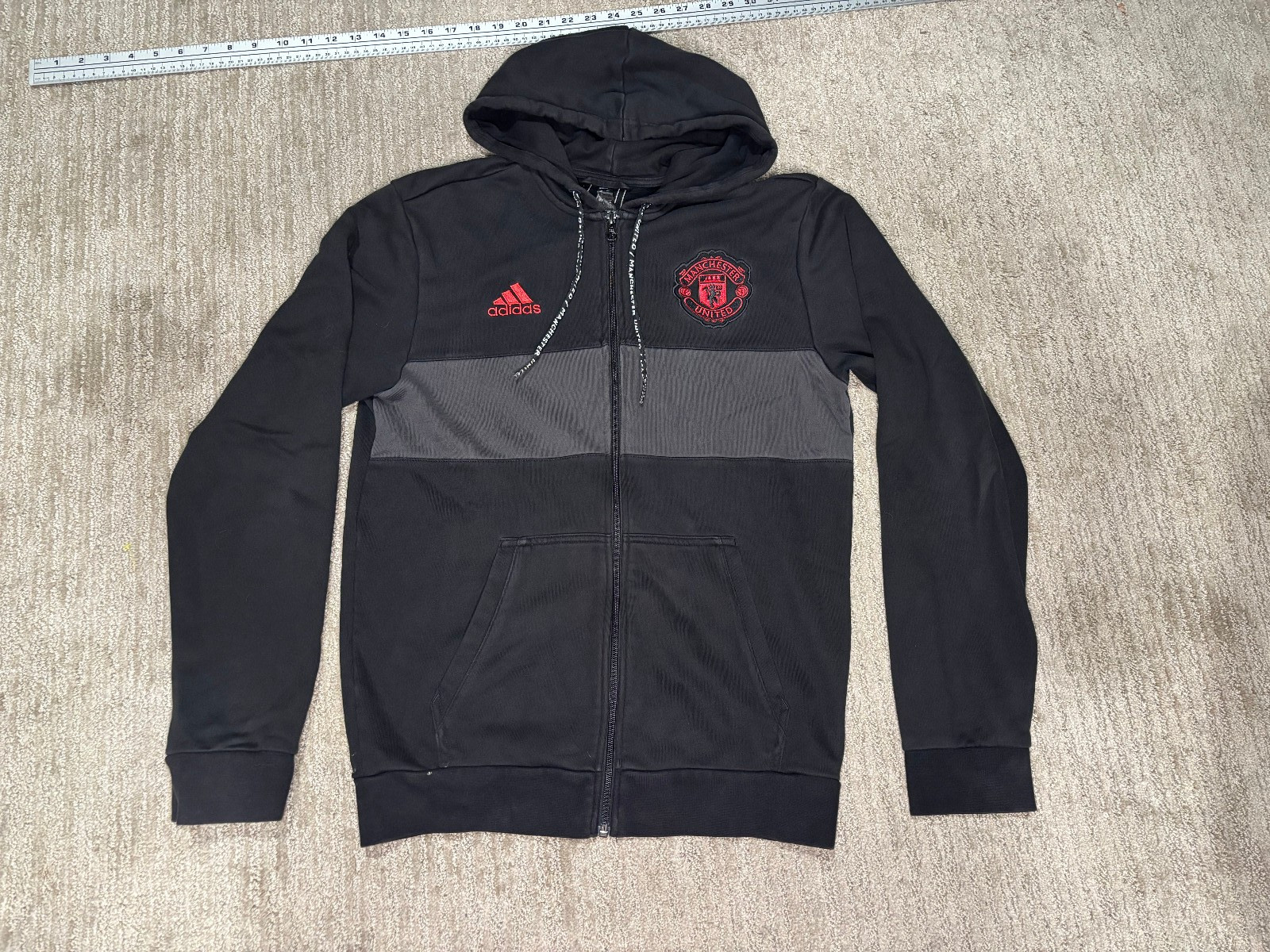 Adidas Manchester United Mens Sweatshirt Small S Hoodie Zip Black