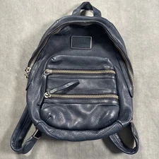 Marc Jacobs Leather Backpack with Double Zipper Front Pockets Navy Blue