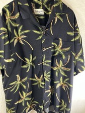 bishop st hawaiian shirt2xl Black Green Palm Tree Rayon Camp Summer Casual Vtg