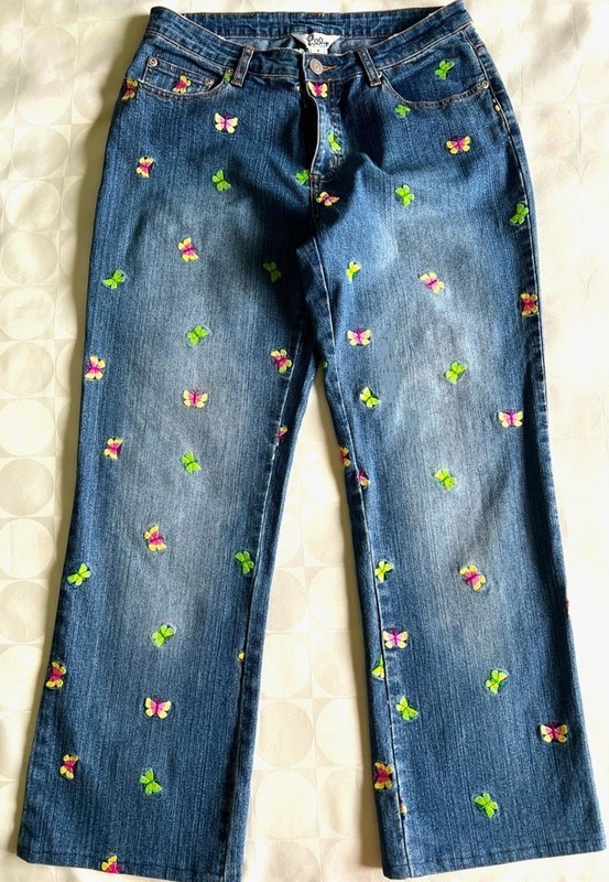Lilly Pulitzer Blue Embroidered Butterflies Stretch Straight Leg Denim jeans 8