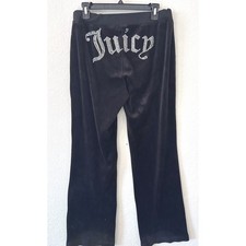 Y2K Juicy Couture Black Velour Rhinestone "Big Bling" Track Pants - Size M