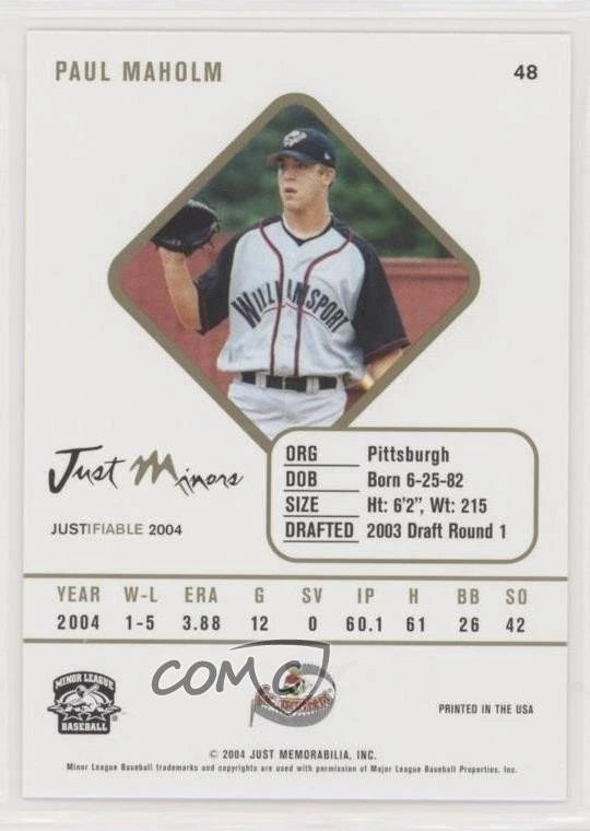 2004 Just Minors Justifiable Paul Maholm #48 Rookie RC - Image 2 of 2