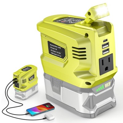 200W Power Inverter for Ryobi: 18V DC to 110V AC with USB, LED, AC Outlet