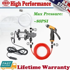 80PSI Low Pressure Electric Car Washer Spray Gun Hose Water Pump Kit 100W 12V