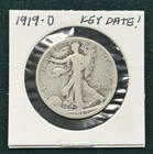 1919-D Walking Liberty Half Dollar 50c KEY DATE 90% Silver VG