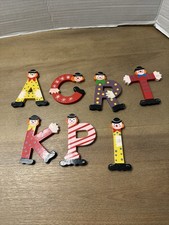 Vintage Sevi Hand Painted Wooden Greek Letters 3.5  Clown Decor Lot Of 7 SCRTKPL