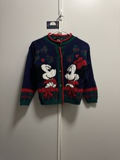 Vintage 90s Disney Mickey  s Stuff Kids Christmas Cardigan Sweater Size Medium